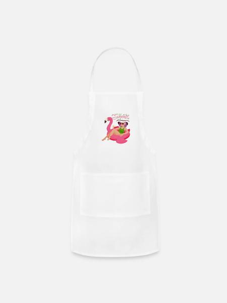 Chill Vibes Only – Summer Girl on Flamingo Float - Adjustable Apron - white