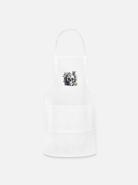 Beautiful Mix between skull and flowers - Adjustable Apron - white