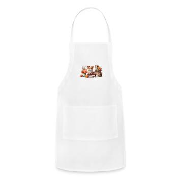 Puppy with a stack of books. - Adjustable Apron - white - Front - Julia (174cm)