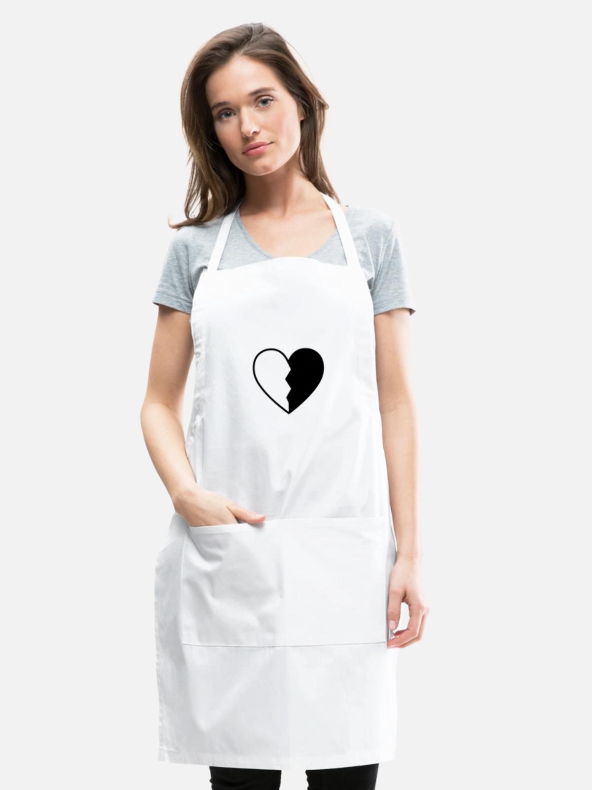 black and white heart - Adjustable Apron - white - Front - Julia (174cm)