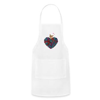 Fun Cute Heart Doodle Art Love Word White cat love - Adjustable Apron - white - Front - Julia (174cm)