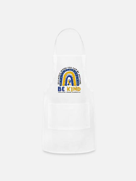 Down Syndrome Awareness Be Kind Blue Yellow Ribbon - Adjustable Apron - white