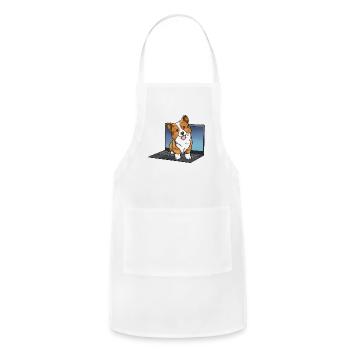 Corgi On Laptop - Adjustable Apron - white - Front - Julia (174cm)