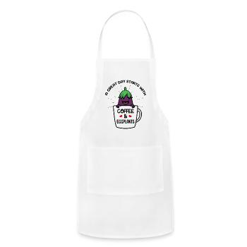 A Great Day Starts With Coffee & Eggplants - Adjustable Apron - white - Front - Julia (174cm)