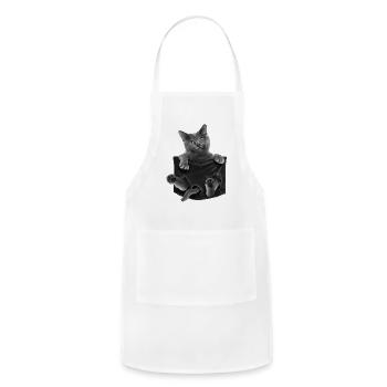 Russian Blue Cat In Pocket - Adjustable Apron - white - Front - Julia (174cm)