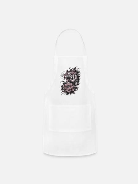 Roaring Tiger with Floral Style - Adjustable Apron - white