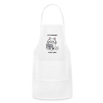 Cat With Laptop & Stop Dreaming Start Doing - Adjustable Apron - white - Front - Julia (174cm)