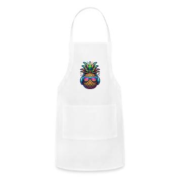 Raver Pinapple wearing sunglasses and headphones - Adjustable Apron - white - Front - Julia (174cm)