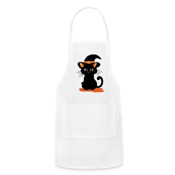 halloween vibes black cat with hat - Adjustable Apron - white - Front - Julia (174cm)