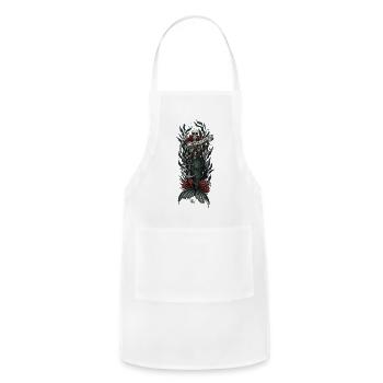 Skeleton Mermaid Art – Drowning in Dreams, Gothic  - Adjustable Apron - white - Front - Julia (174cm)