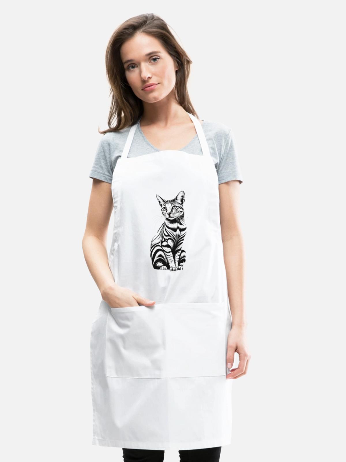 Cat Black and White - Adjustable Apron - white - Front - Julia (174cm)