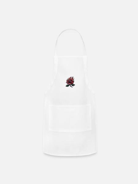 Fiery Red Rose Tattoo Design - Adjustable Apron - white