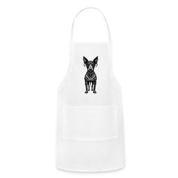 Pierced Sentinel: Tribal Guardian Dog - Adjustable Apron - white - Front - Julia (174cm)