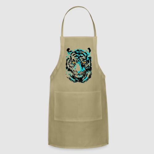 Artistic Tiger Head Portrait Drawing - Turquoise - Adjustable Apron