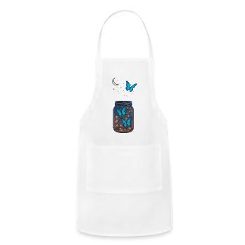 Magical Blue Butterflies in Jar with Moonlight - Adjustable Apron - white - Front - Julia (174cm)