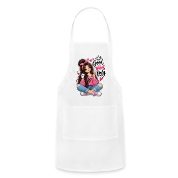 Cute girl with Coffee  - Adjustable Apron - white - Front - Julia (174cm)