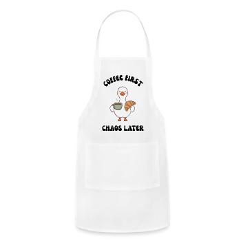 Coffee First Chaos Later – Funny Goose Sweatshirt - Adjustable Apron - white - Front - Julia (174cm)