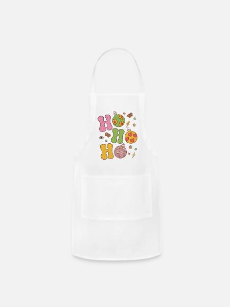 Retro Groovy Ho Ho Ho Hippie Christmas Xmas Lights - Adjustable Apron - white