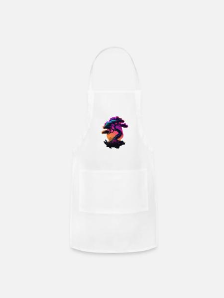 Synthwave Bonsai Tree - Adjustable Apron - white