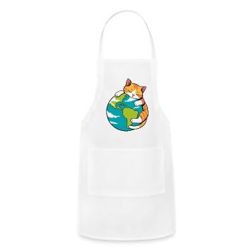 Sleeping Cat Animal Adoption Earth Day Cute Cat - Adjustable Apron - white - Front - Julia (174cm)