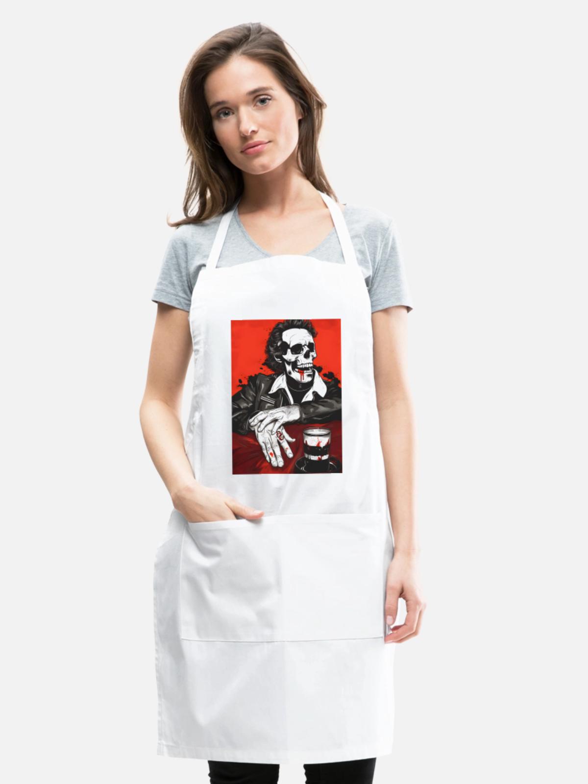 Skull Biker Noir - Adjustable Apron - white - Front - Julia (174cm)