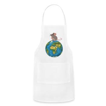 Planet earth and mouse on the top - Adjustable Apron - white - Front - Julia (174cm)