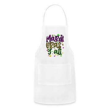 Mardi Gras Y'all Galveston Fun Cute Beads and Mask - Adjustable Apron - white - Front - Julia (174cm)