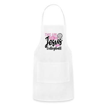 This Girl Runs On Jesus and Volleyball - Adjustable Apron - white - Front - Julia (174cm)