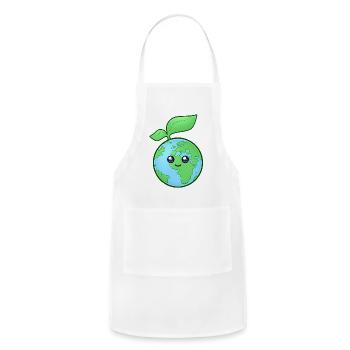Happy Earth Day, Cute Kawaii Earth Planet - Adjustable Apron - white - Front - Julia (174cm)