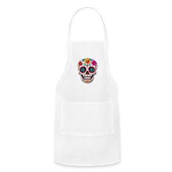 Sugar Skull with Floral Eyes Art - Adjustable Apron - white - Front - Julia (174cm)