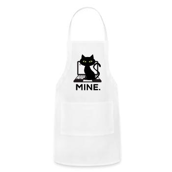 Mine Funny Black Cat Sits On Laptop - Adjustable Apron - white - Front - Julia (174cm)