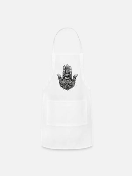 Abstract monochrome intricate hand eye design - Adjustable Apron - white
