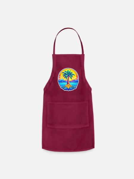 A mountain with palm trees - Adjustable Apron - burgundy