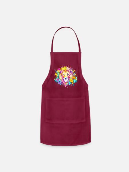 Colorful lion surrounded by flowers - Adjustable Apron - burgundy
