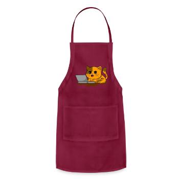 Cute Cat at the laptop - Adjustable Apron - burgundy - Front - Julia (174cm)