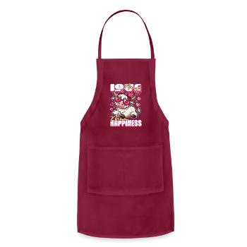 Moo Love, Moo Happiness – Cute Cow Design - Adjustable Apron - burgundy - Front - Julia (174cm)