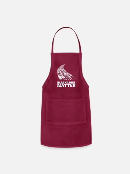 Black Lines Matter Funny Car Guy Burnout Gag Gift - Adjustable Apron - burgundy