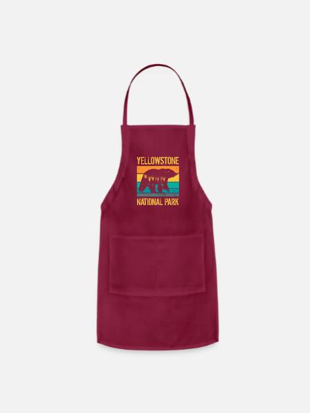Vintage Yellowstone National Park Bear - Adjustable Apron - burgundy