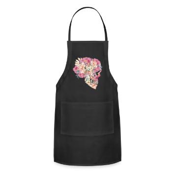  Floral Skull Art – Elegant Blooming Silhouette   - Adjustable Apron - black - Front - Julia (174cm)