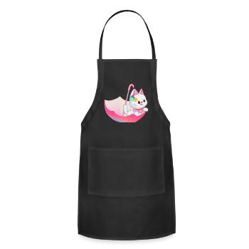 Kitten With Umbrella - Adjustable Apron - black - Front - Julia (174cm)
