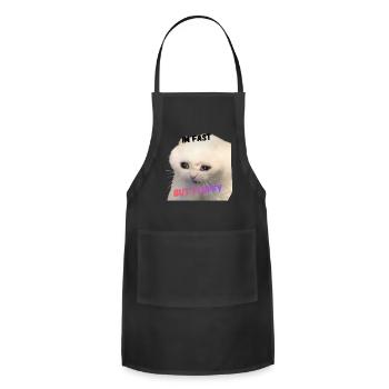 Funny Crying Cat Meme Fast and Fluffy  - Adjustable Apron - black - Front - Julia (174cm)