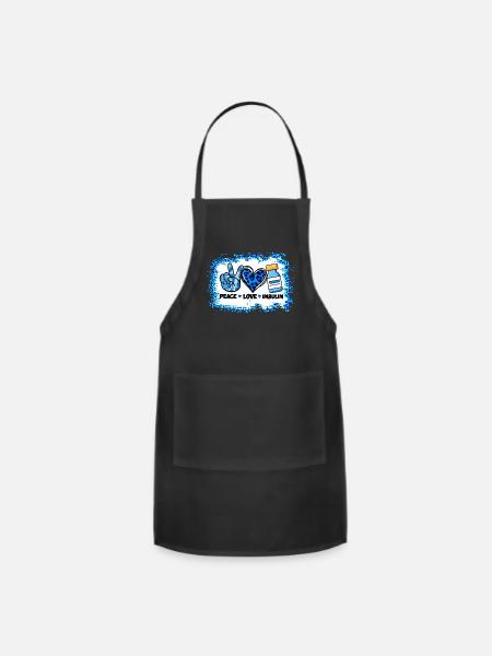 Type 1 Diabetes Peace Love Insulin Diabetic - Adjustable Apron - black