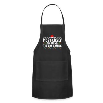 Most Likely To Spend The Day Gaming Christmas - Adjustable Apron - black - Front - Julia (174cm)