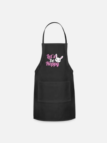 Cute And Funny Easter Bunny Let's Be Hoppy On - Adjustable Apron - black