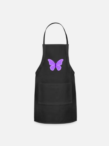 Purple Glitter Butterfly - Adjustable Apron - black