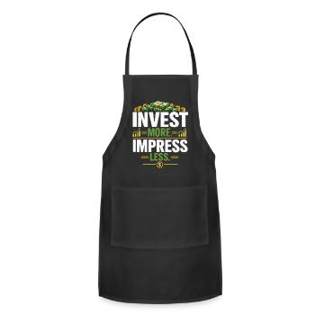 Invest More Impress Less Funny Finance T-Shirt - Adjustable Apron - black - Front - Julia (174cm)