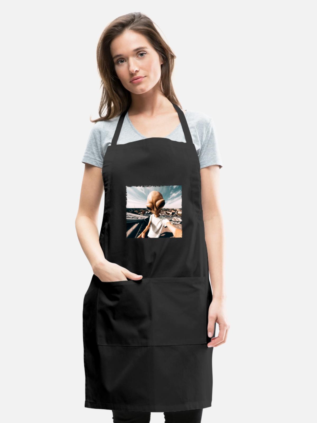 Alien Rooftop Selfie - Adjustable Apron - black - Front - Julia (174cm)