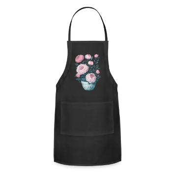 pink peonies in pot - Adjustable Apron - black - Front - Julia (174cm)