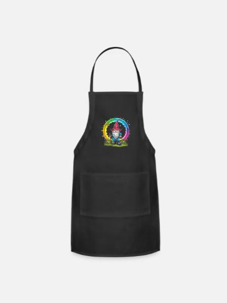 Enchanted Gnome with Cosmic Rainbow - Adjustable Apron - black