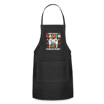 Birthday Gamer Level 7 Unlocked 7 Birthday - Adjustable Apron - black - Front - Julia (174cm)